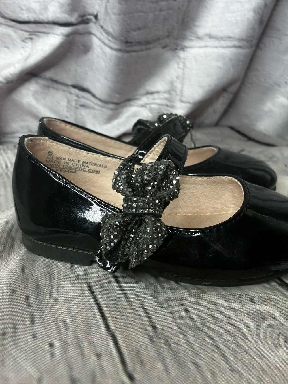 5/$20 Coquette Dark Balletcore Goth Glam Black Patent Mary Janes Glitter Bow‎ 6